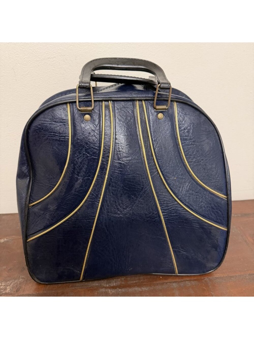 Vintage Blue Bowling Ball Bag Gold Piping Retro Mid Century Mod Rockabilly